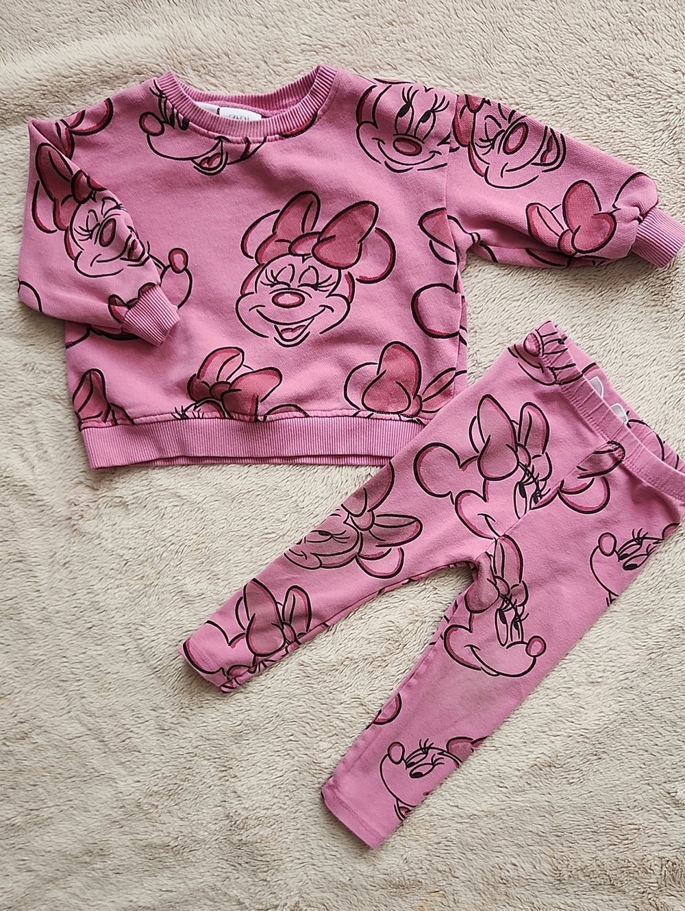 Zara Kids Pink Minnie Mouse Set - Cozy Two-Piece Outfit, 12-18M